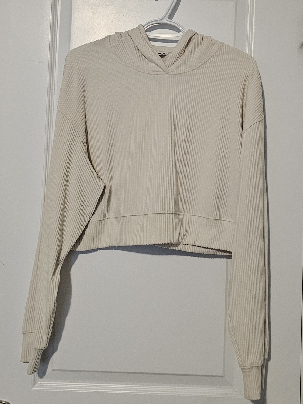 Garage Ribbed Cropped Hoodie - Cream